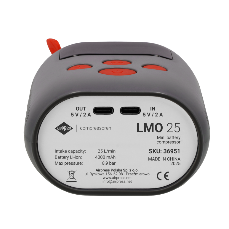 Airpress LMO 25 | Mini Akku-Kompressor | 25 l/min | 9 bar | Powerbank & LED-Taschenlampe | Kabellos