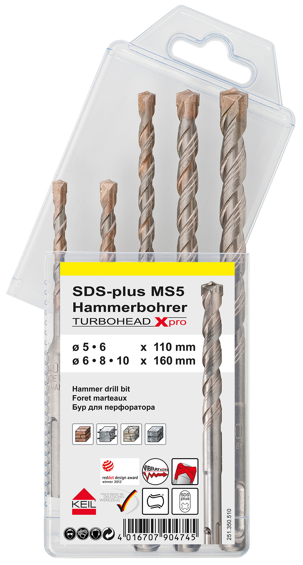 Keil Hammer Bohrer Turbohead Xpro MS5 SDS-plus MultiPack 5-teilig
