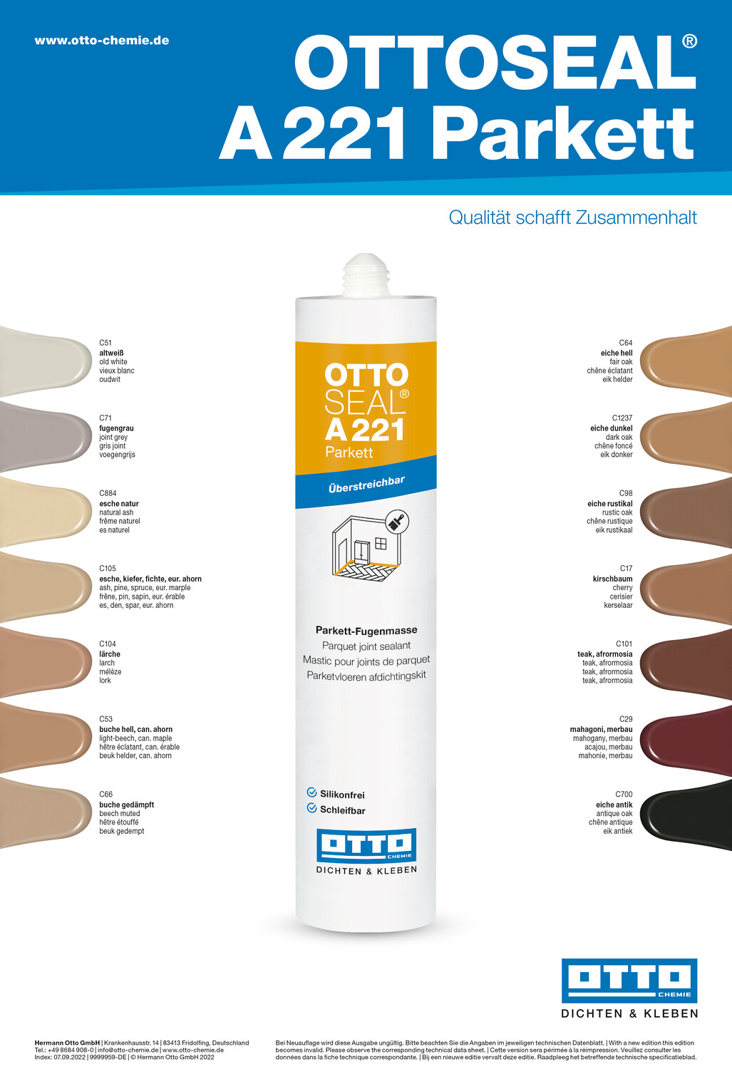 Ottoseal A221 Parkett siliconfrei für Holz-, Laminat- u. Korkböden Kartusche 310ml