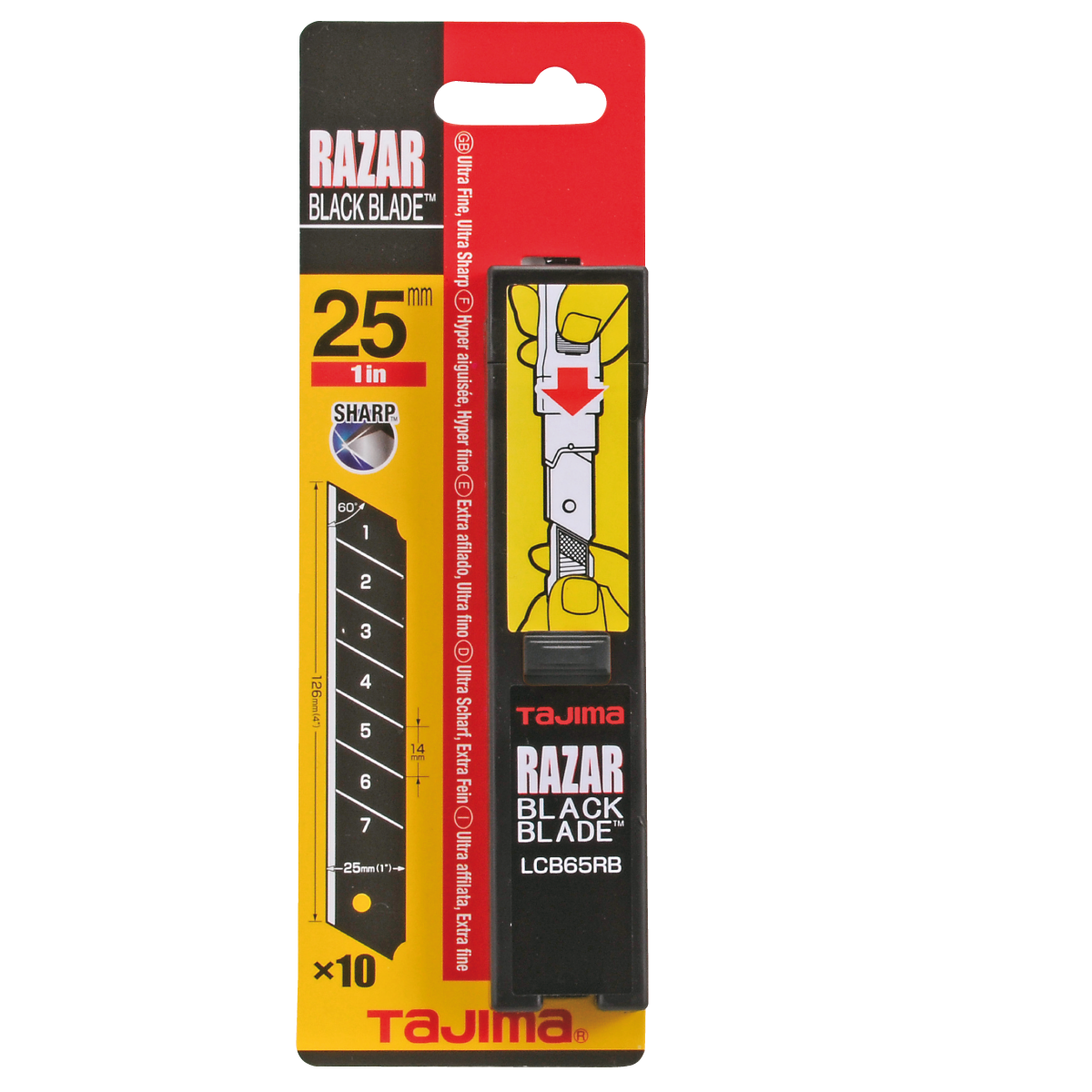 Tajima Razar Black Blade Cutterklingen 25mm LCB65RBC Sicherheitsspender 10 Stück